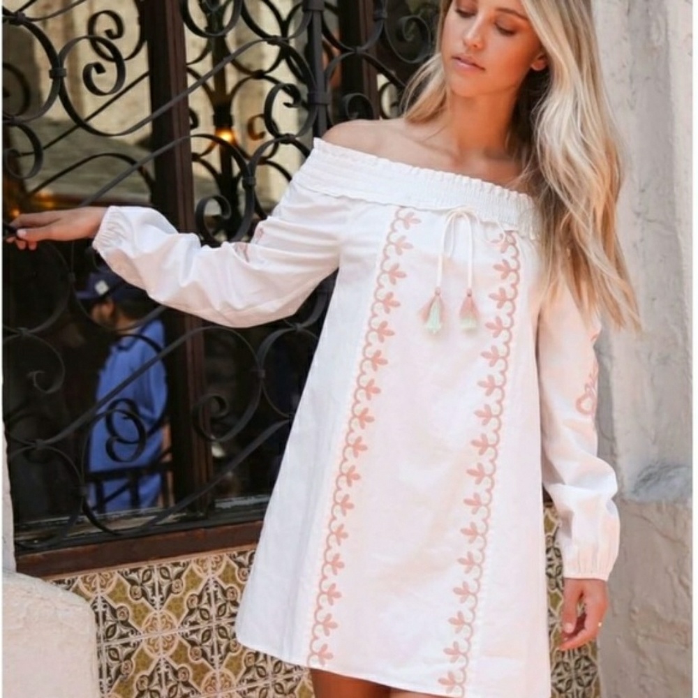 Winter White: Boho Dress w/Embroidery Detail